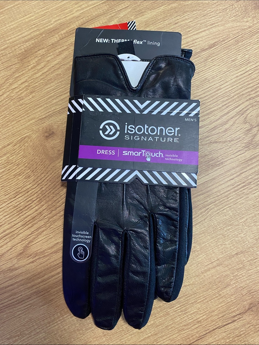isotoner Men's Black Signature Dress SmartTouch Leather Gloves